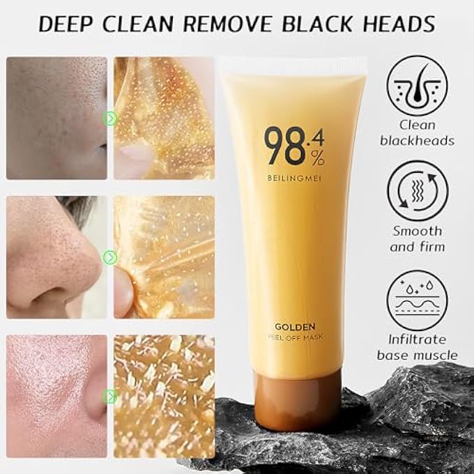 Rednow GOLD FOIL PEEL-OFF MASK,GOLD PEEL OFF FACE MASK ANTI-WRINKLE,98.4% GOLDEN PEEL OFF MASK,ANTI-AGING GOLD FACE MASK FOR MOISTURIZING,REMOVES BLACKHEADS,REDUCES FINE LINES,CLEANS PORES(2PCS) - Image 2